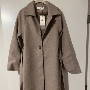 Brushed Wool Belted Long Overcoat
